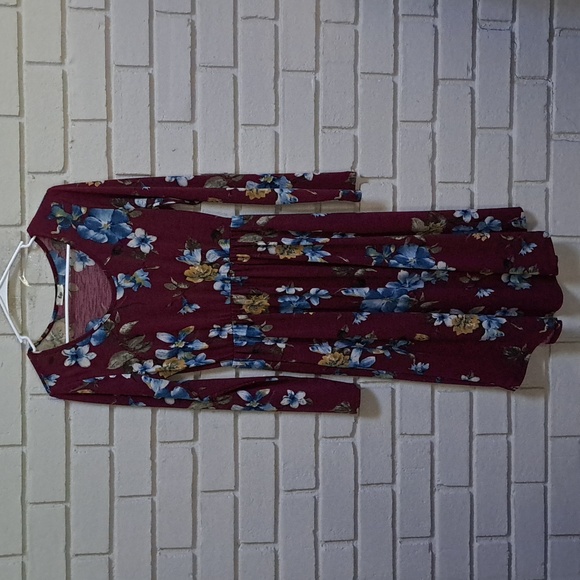 Egs Bergandy Purplish Long Sleeve Floral Flowy Dress. Size Medium - Picture 1 of 9